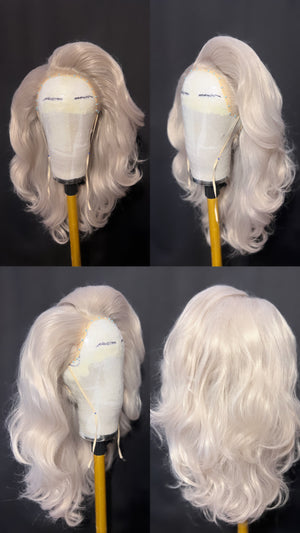Grey teased wig styled by River Medway